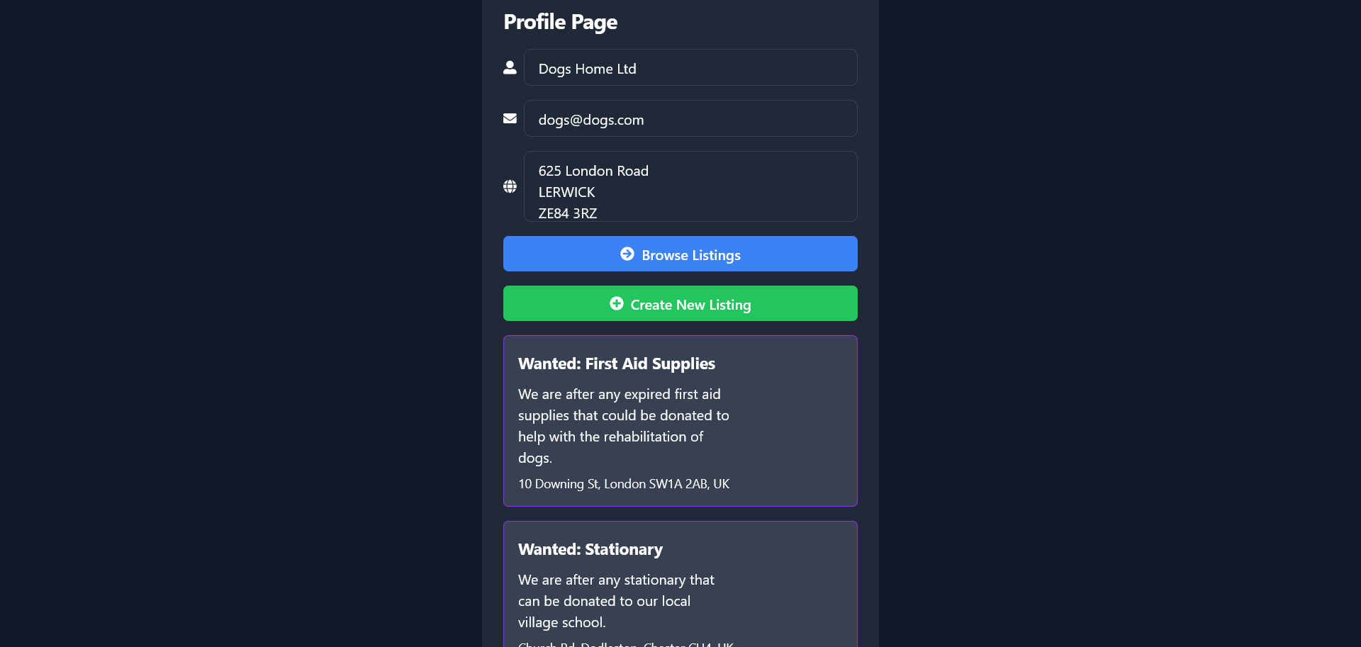 Image showing the profile page